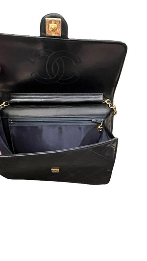 Chanel, Vintage single Flap bag, navy - designer second hand vienna