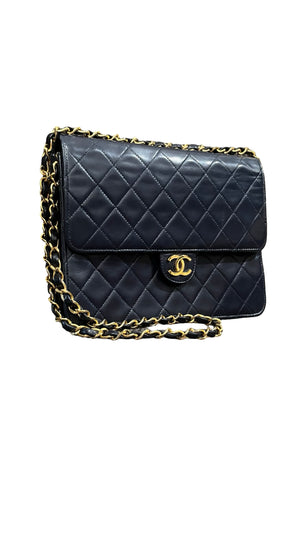Chanel, Vintage single Flap bag, navy - designer second hand vienna