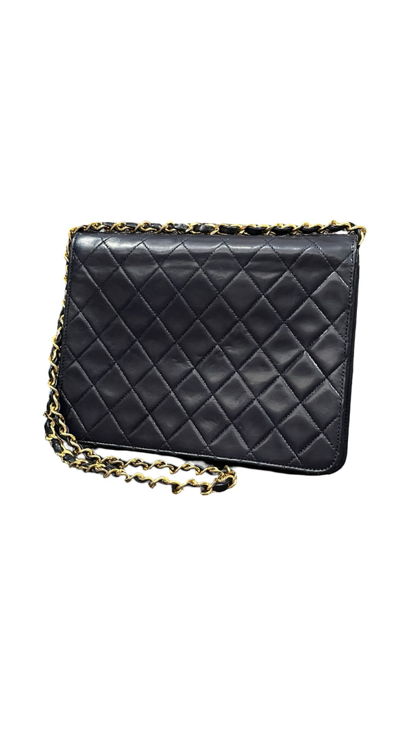 Chanel, Vintage single Flap bag, navy - designer second hand vienna