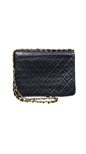 Chanel, Vintage single Flap bag, navy - designer second hand vienna