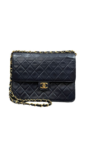 Chanel, Vintage single Flap bag, navy - designer second hand vienna