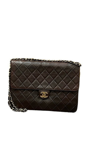 Chanel, single Flap, braunes Lammleder, 25x19cm - designer second hand vienna