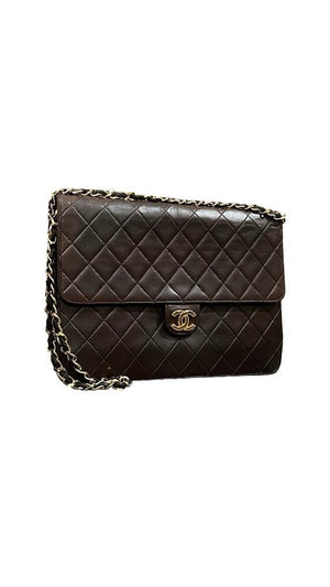 Chanel, single Flap, braunes Lammleder, 25x19cm - designer second hand vienna