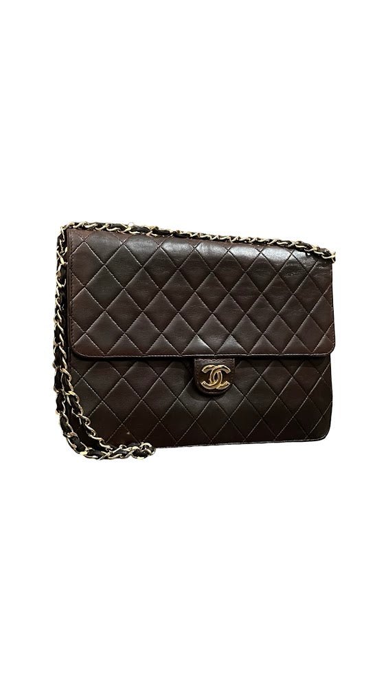 Chanel, single Flap, braunes Lammleder, 25x19cm - designer second hand vienna