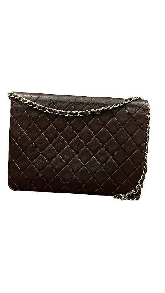 Chanel, single Flap, braunes Lammleder, 25x19cm - designer second hand vienna