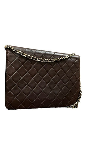 Chanel, single Flap, braunes Lammleder, 25x19cm - designer second hand vienna
