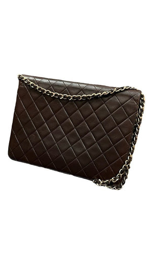 Chanel, single Flap, braunes Lammleder, 25x19cm - designer second hand vienna