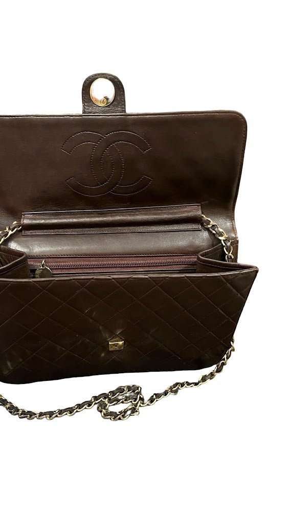 Chanel, single Flap, braunes Lammleder, 25x19cm - designer second hand vienna