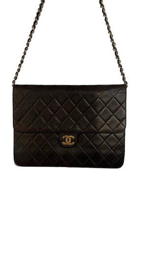 Chanel, single Flap, braunes Lammleder, 25x19cm - designer second hand vienna