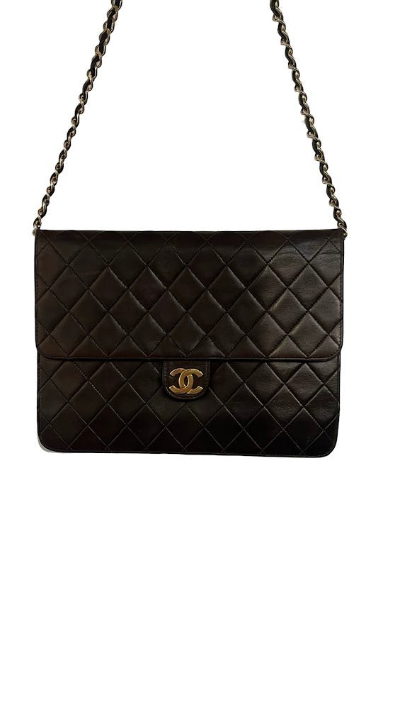 Chanel, single Flap, braunes Lammleder, 25x19cm - designer second hand vienna