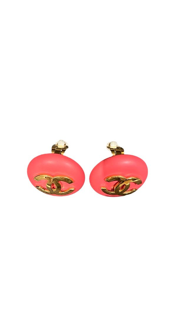 Chanel, Vintage Ohrclips, pink/gold, 3cm - designer second hand vienna