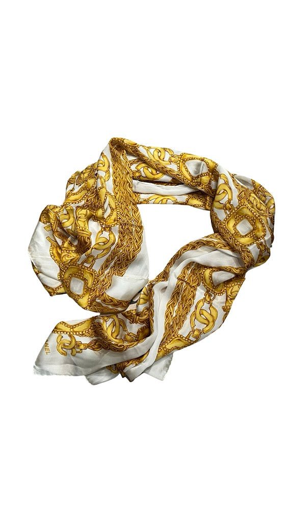 Chanel, Seidenschal, gold/weiß - designer second hand vienna