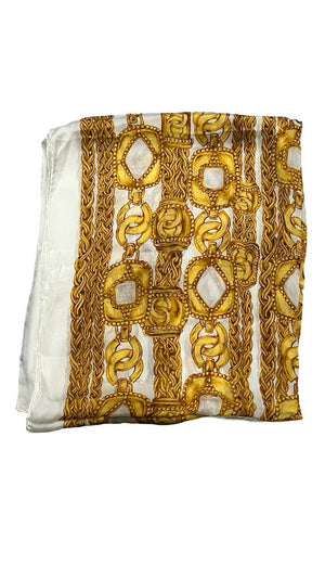 Chanel, Seidenschal, gold/weiß - designer second hand vienna