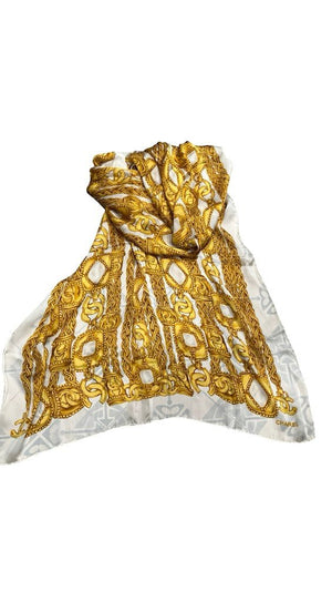 Chanel, Seidenschal, gold/weiß - designer second hand vienna