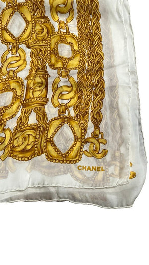 Chanel, Seidenschal, gold/weiß - designer second hand vienna