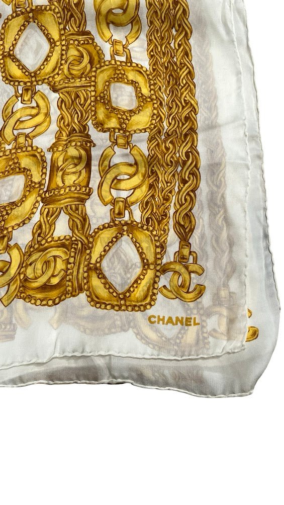 Chanel, Seidenschal, gold/weiß - designer second hand vienna