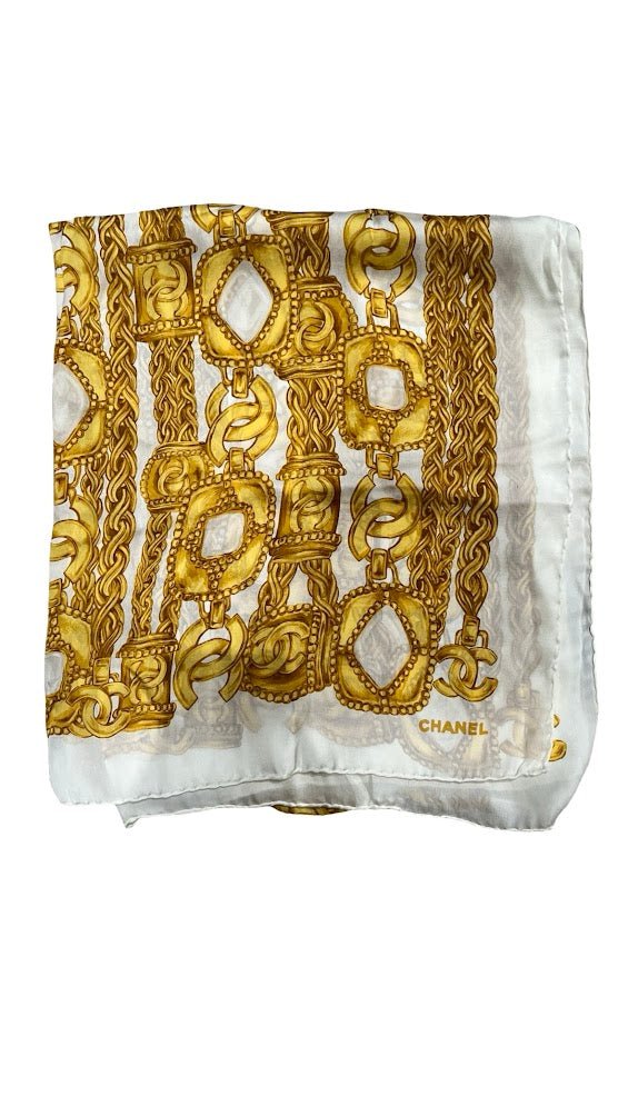Chanel, Seidenschal, gold/weiß - designer second hand vienna