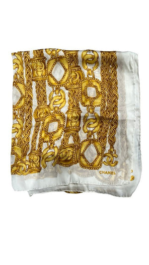 Chanel, Seidenschal, gold/weiß - designer second hand vienna