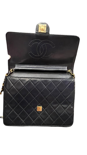 Chanel, Vintage single Flap bag, navy - designer second hand vienna