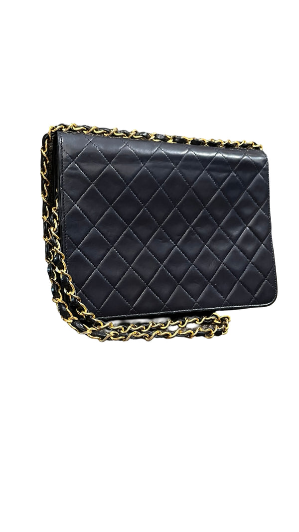Chanel, Vintage single Flap bag, navy - designer second hand vienna