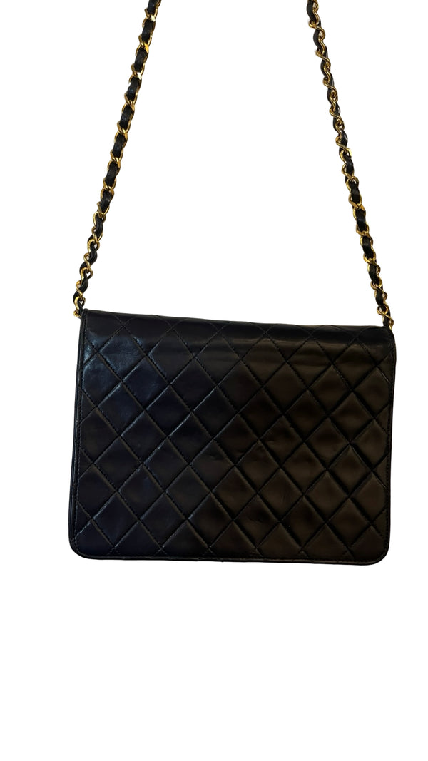 Chanel, Vintage single Flap bag, navy - designer second hand vienna