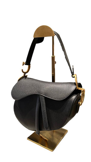Dior, Saddle bag, schwarzes Leder/goldene Hardware