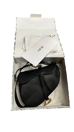 Dior, Saddle bag, schwarzes Leder/goldene Hardware