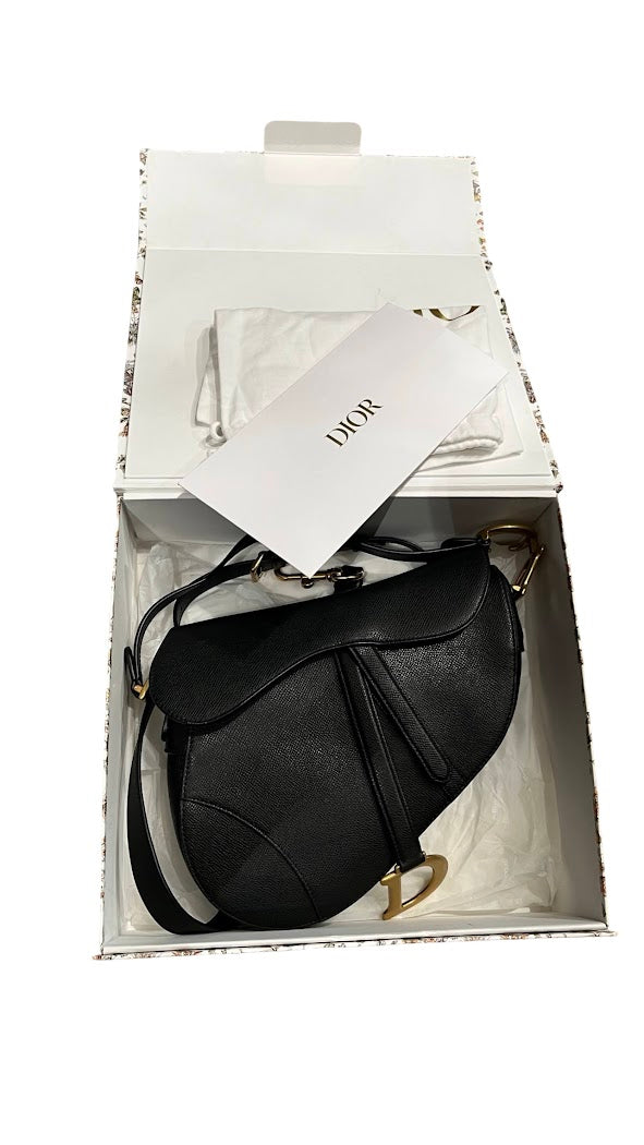Dior, Saddle bag, schwarzes Leder/goldene Hardware