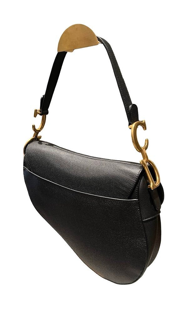 Dior, Saddle bag, schwarzes Leder/goldene Hardware