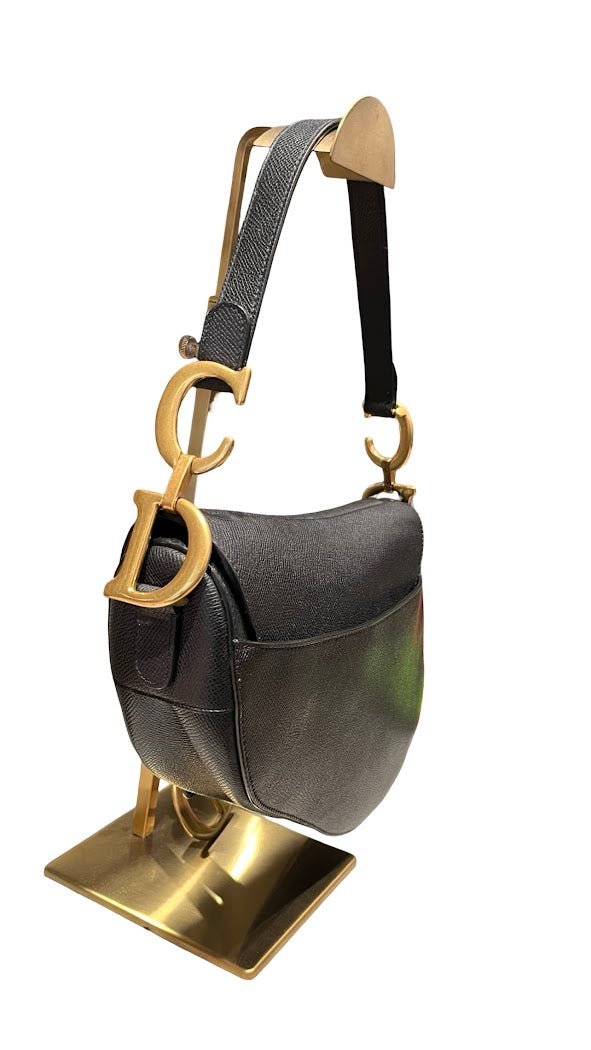 Dior, Saddle bag, schwarzes Leder/goldene Hardware