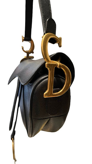 Dior, Saddle bag, schwarzes Leder/goldene Hardware