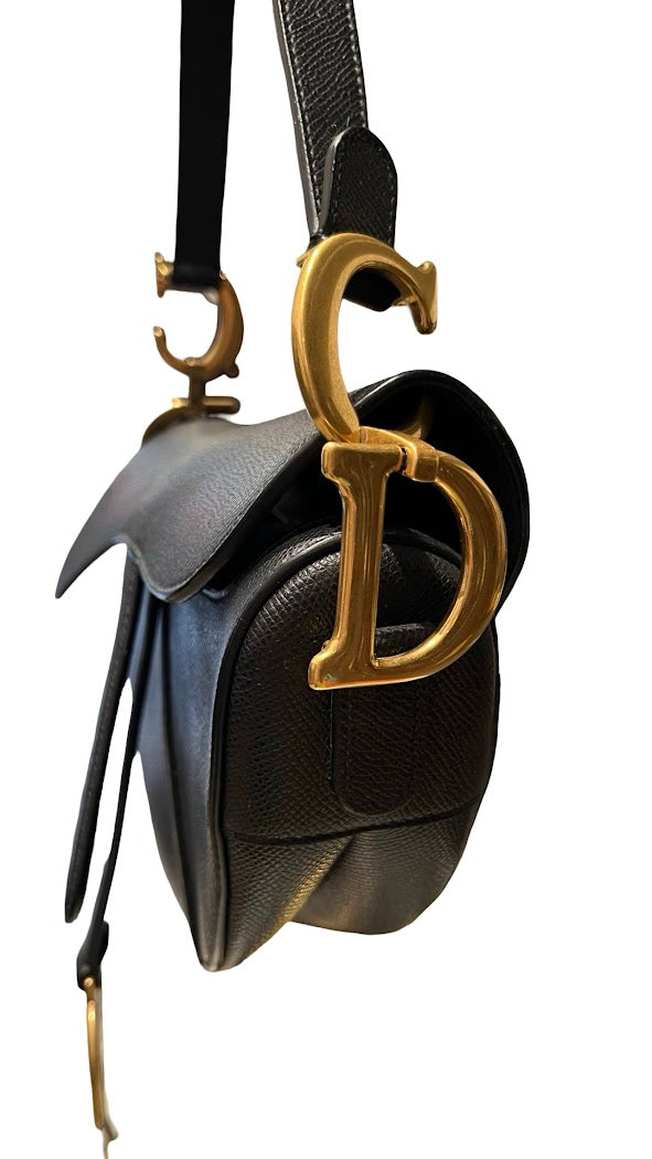 Dior, Saddle bag, schwarzes Leder/goldene Hardware