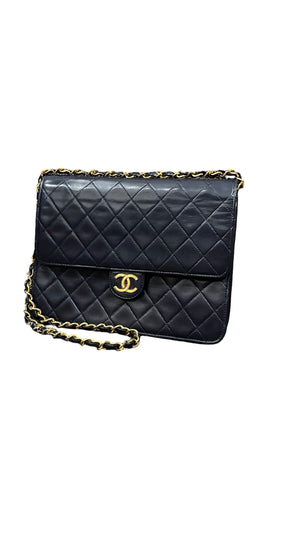Chanel, Vintage single Flap bag, navy - designer second hand vienna