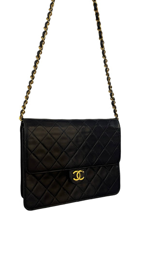 Chanel, Vintage single Flap bag, navy - designer second hand vienna