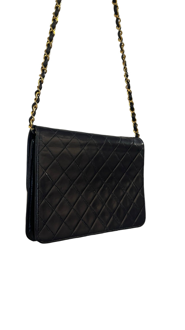 Chanel, Vintage single Flap bag, navy - designer second hand vienna