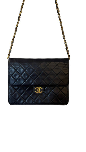 Chanel, Vintage single Flap bag, navy - designer second hand vienna