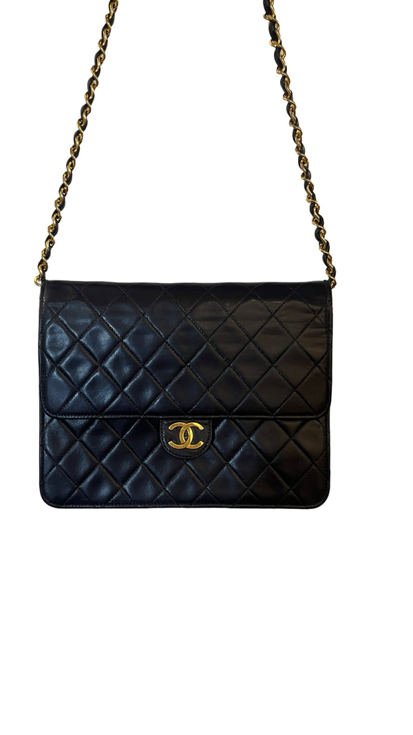 Chanel, Vintage single Flap bag, navy - designer second hand vienna