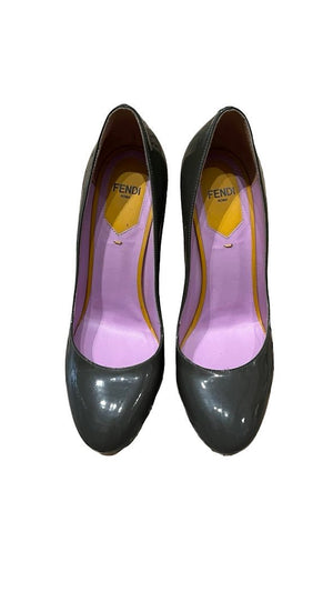 Fendi, Lackleder Pumps, grau/rosa, Gr.38 - designer second hand vienna