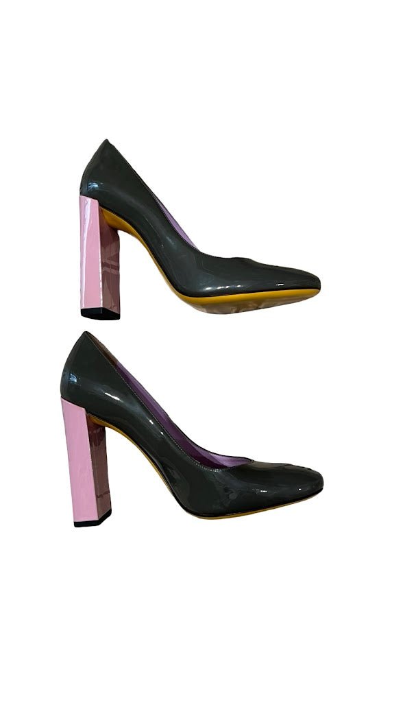 Fendi, Lackleder Pumps, grau/rosa, Gr.38 - designer second hand vienna