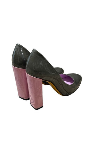 Fendi, Lackleder Pumps, grau/rosa, Gr.38 - designer second hand vienna