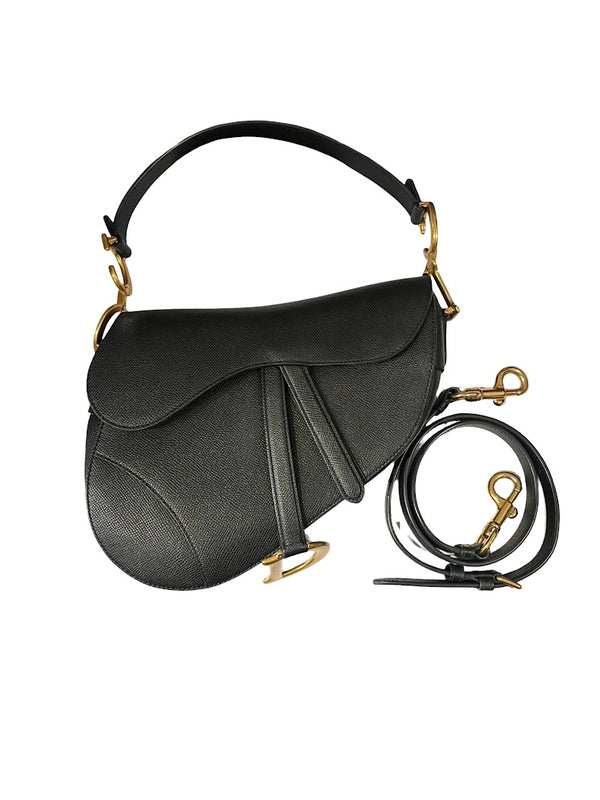 Dior, Saddle bag, schwarzes Leder/goldene Hardware
