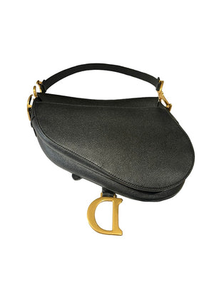 Dior, Saddle bag, schwarzes Leder/goldene Hardware