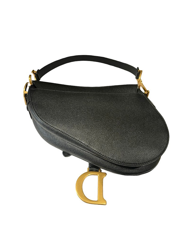Dior, Saddle bag, schwarzes Leder/goldene Hardware