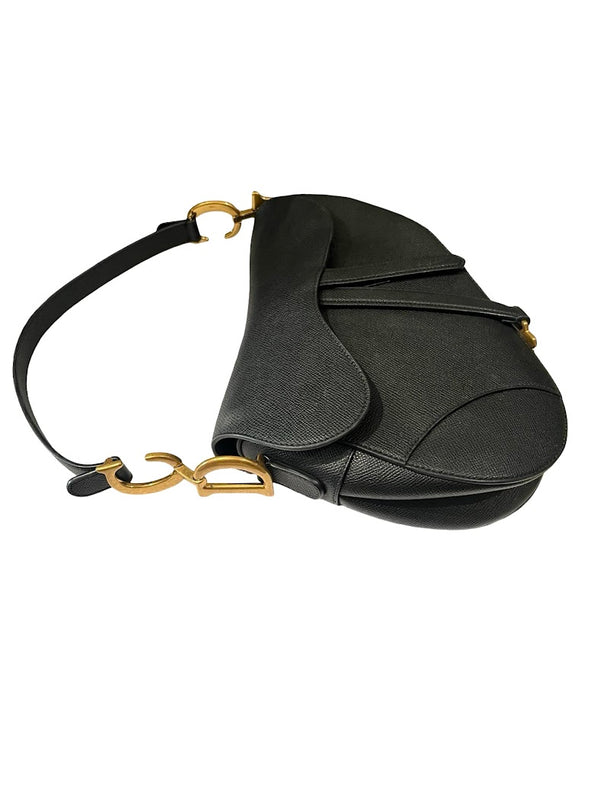 Dior, Saddle bag, schwarzes Leder/goldene Hardware