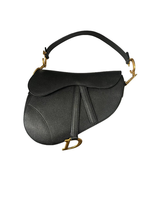 Dior, Saddle bag, schwarzes Leder/goldene Hardware