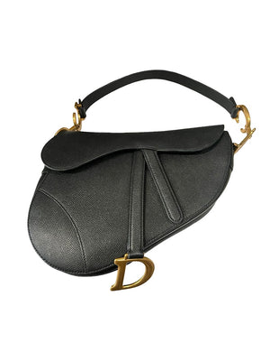 Dior, Saddle bag, schwarzes Leder/goldene Hardware