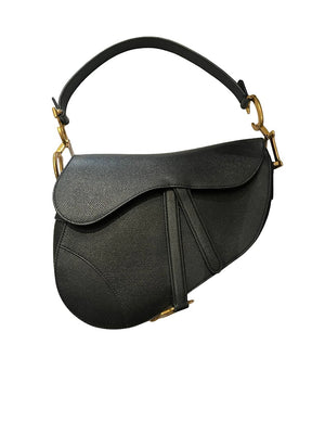 Dior, Saddle bag, schwarzes Leder/goldene Hardware