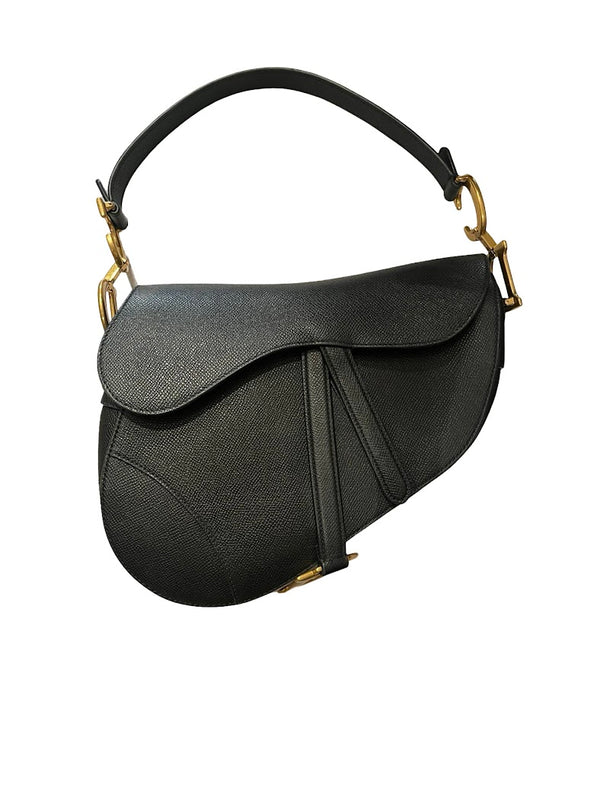 Dior, Saddle bag, schwarzes Leder/goldene Hardware