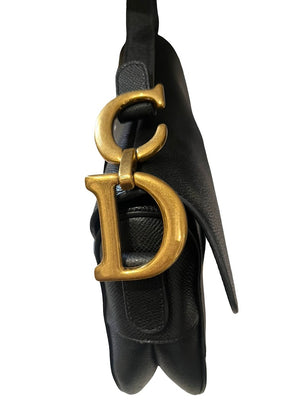 Dior, Saddle bag, schwarzes Leder/goldene Hardware