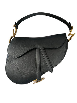 Dior, Saddle bag, schwarzes Leder/goldene Hardware